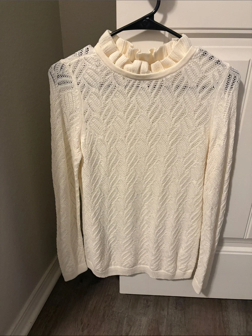 Talbots Cream Ruffle Turtleneck Cable-Knit Sweater - Picture 1 of 3